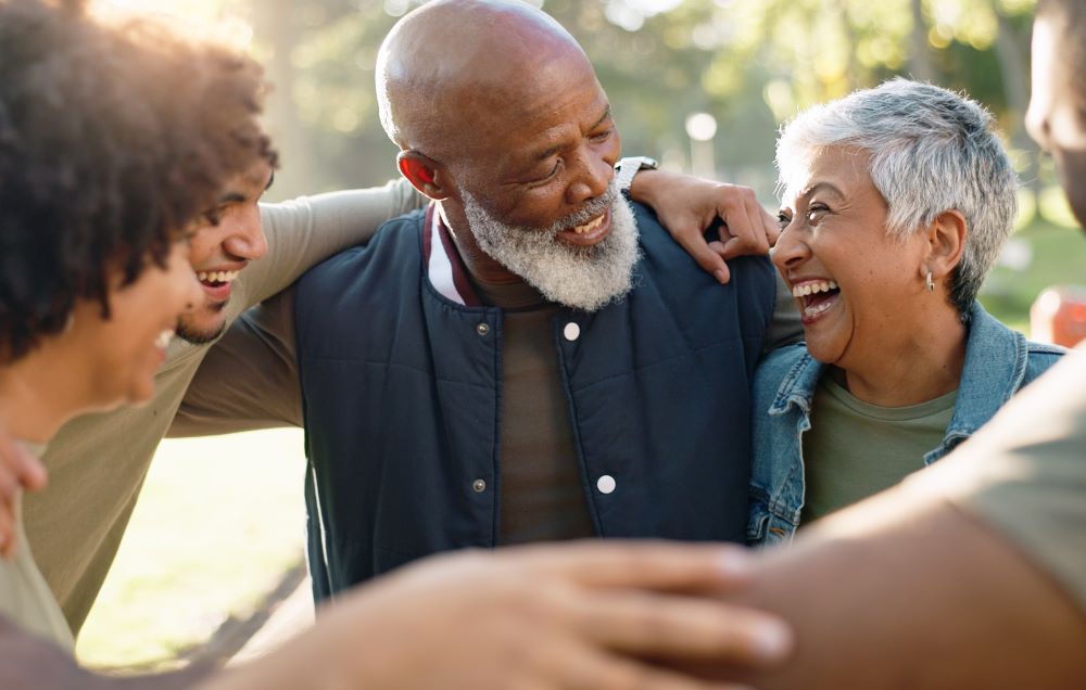 Retired couple smiling looking at each other 